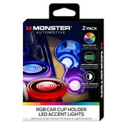 MONSTERS INC. Monster 2 Pack Multi-Color LED Cup Holder Light, Universal Car Compatibility, Smart Sensor