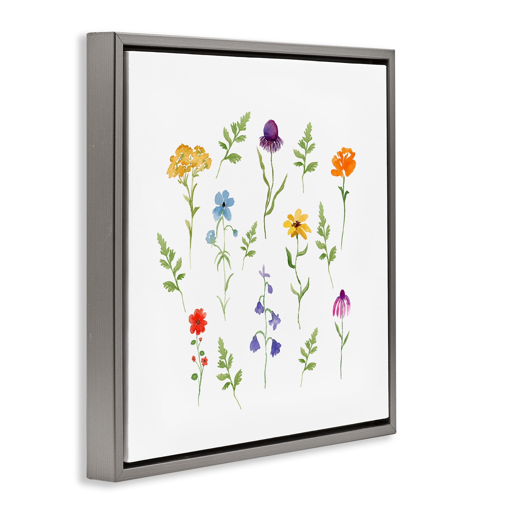 Stupell Industries Various Cottage Herbs Plants & Flowers Painting Gray Floater Framed Canvas Art Print Wall Art, 18 x 18