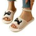 thumbnail image 4 of QINGFSAP Womens Cozy Plush Open Toe Slippers Embroidered Cat Design Non Skid Flat Sole Winter House Slippers, 4 of 9