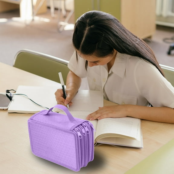Avdolw Purple Cloth Student Stationery Pencil Case - Large Capacity for 72 Colored Pencils, Independent Zipper Compartments, Durable & Stylish