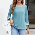 thumbnail image 4 of JDQJBZ Summer Womens Tops,Womens Tops Half Sleeves Color Rib Knit Crew Neck Shirts For Women Solid Color Spring Summer Outdoor Leisure Look, 4 of 5