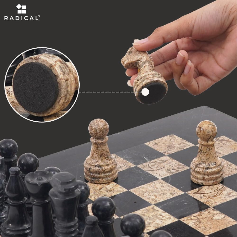 Radicaln Marble Chess Set 15" Inches Black and Fossil Coral Handmade Luxury Board Games for Adults, Ideal Marble Chess Board Game Set & Chess Pieces for Home Décor