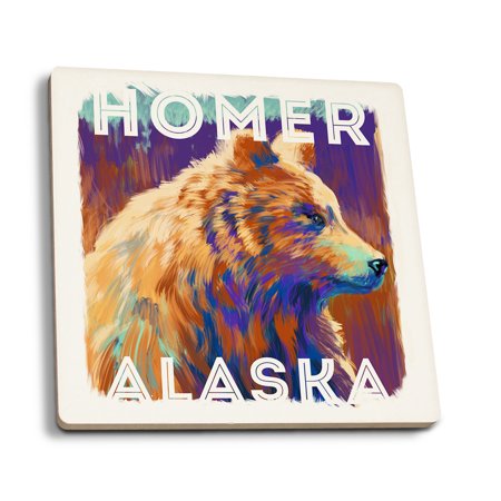 

Homer Alaska Grizzly Vivid (Absorbent Ceramic Coasters Set of 4 Matching Images Cork Back Kitchen Table Decor)