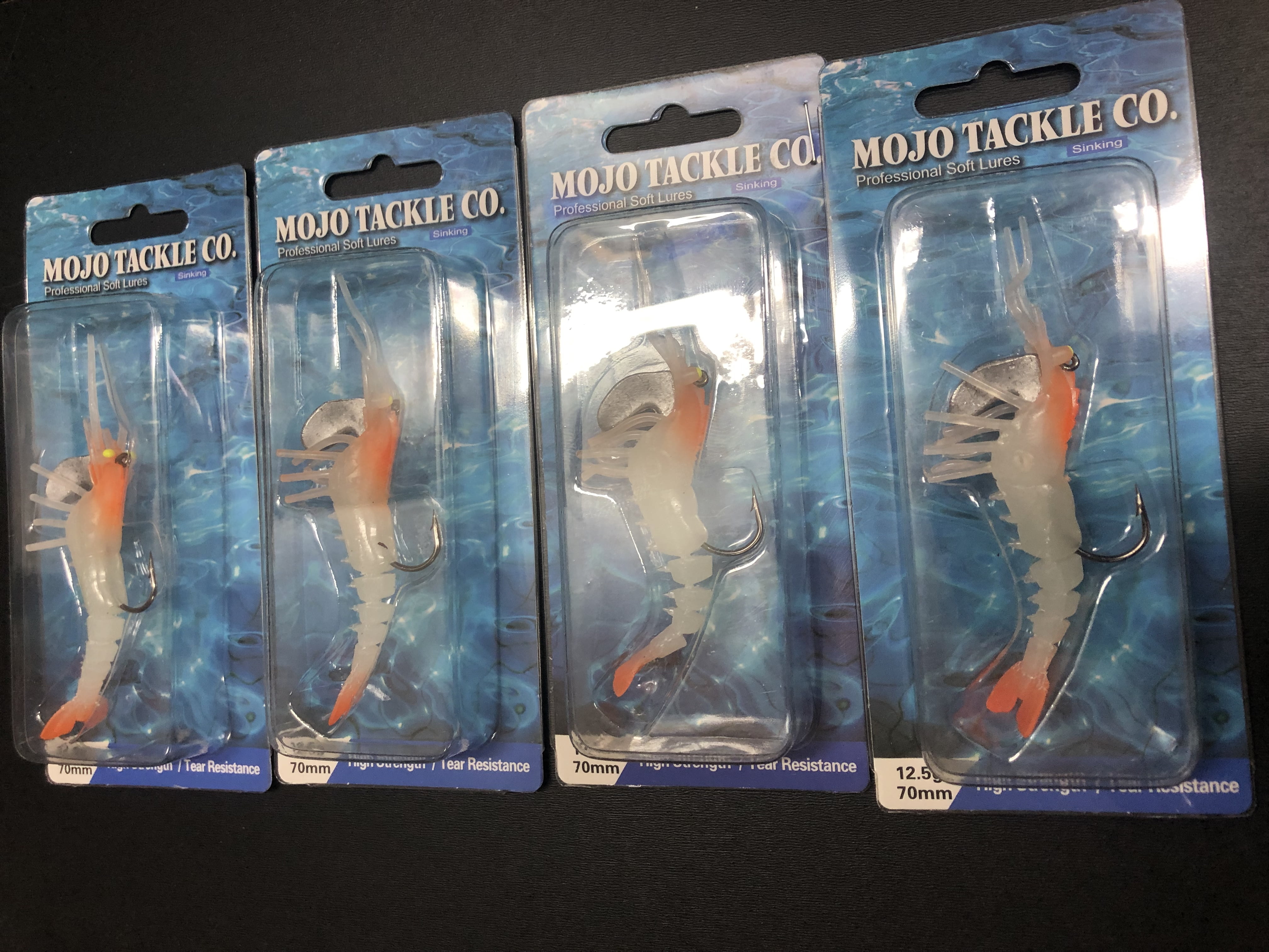 Mojo Tackle Co. 4 Piece Set 12g 70mm Soft Plastic Artificial Shrimp Bait  Pineapple Express
