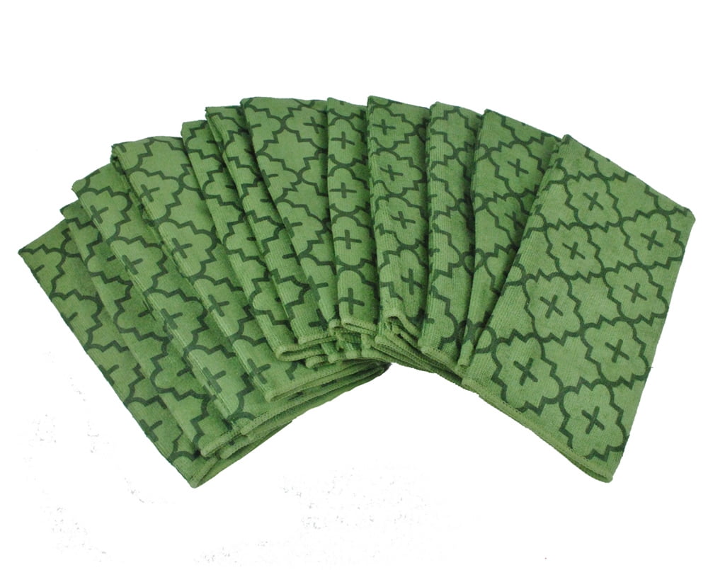 Club Pack of 12 Green Lattice Dish Towels 24"