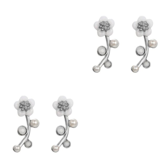 Sonducket Pendientes de botón ligeros para mujer - Pendientes de flores de aleación hechos a mano delicados y modernos Pendientes de perlas plateado 2Conjunto