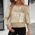 thumbnail image 2 of Babcutegg Women’s Casual Solid Color Round Neck Long Sleeve Blouse – Spring Summer Lightweight Loose Fit Top Gold Size XL, 2 of 9