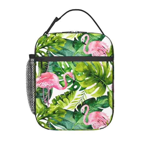 Tropical Flamingo Palm Leaves Lunch Bag Reusable Thermal Lunch Box with Handle for Women and Men
