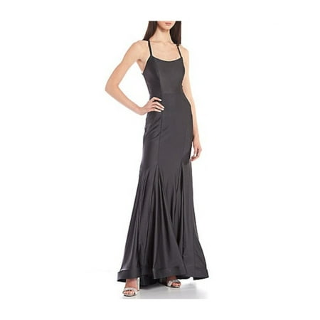 

BLONDIE Womens Gray Stretch Zippered Illusion Panel Cutout Back Lined Sleeveless Scoop Neck Full-Length Formal Gown Dress Juniors 13