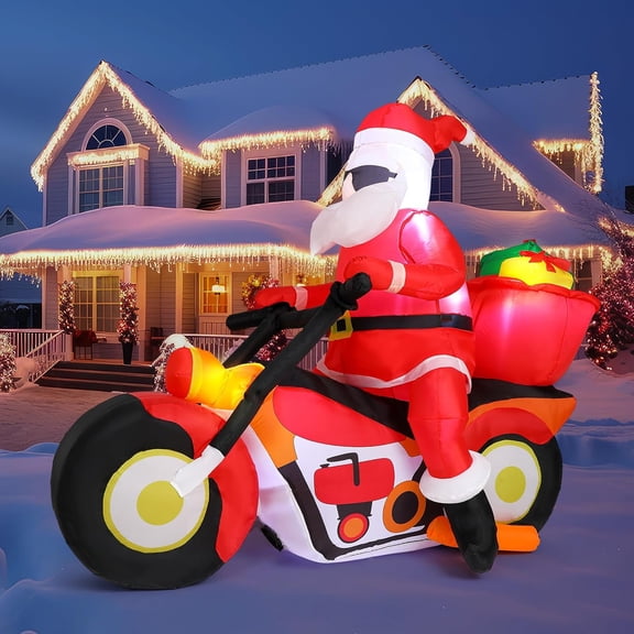 g 6FT Christmas Inflatable Santa on Motorcycle,Outdoor Blow up Yard Decoration with LED Lights for Xmas Holiday Party Garden Yard Lawn,Christmas
