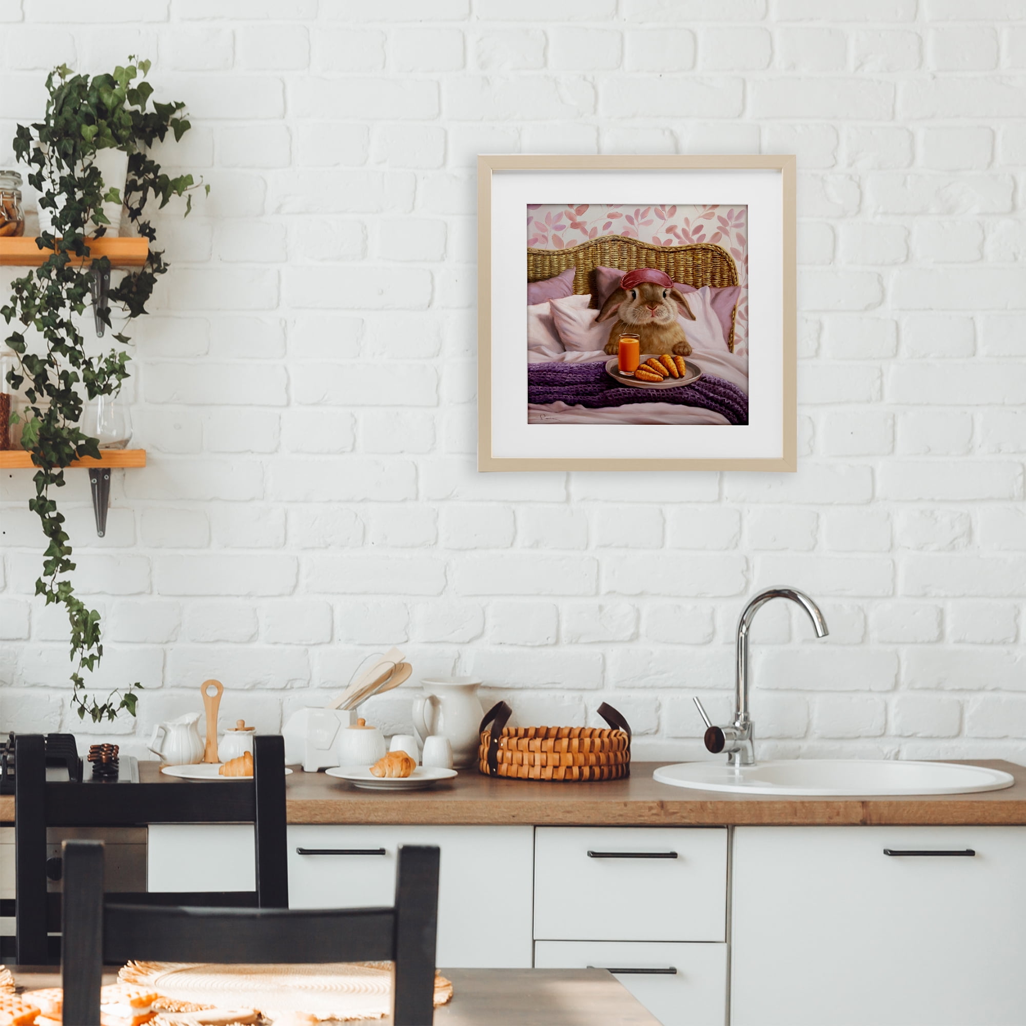 Stupell Industries Hoppy Meal Bunny in Bed Birch Framed Print Under Glass, design by Lucia Heffernan