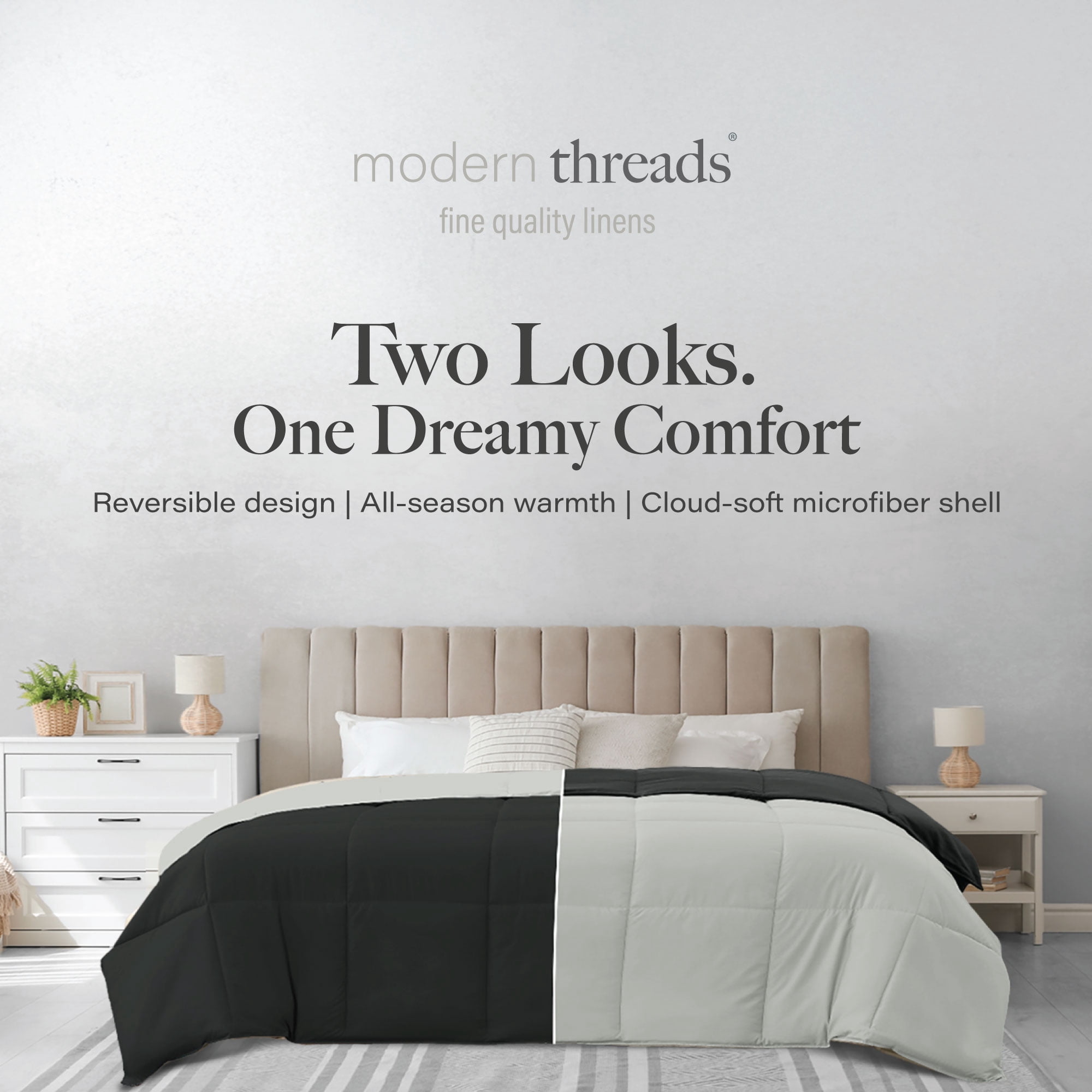 Modern Threads Reversible Anthracite & Silver All-Season Down Alternative Adult Bed Comforter, King