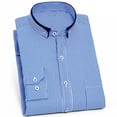 thumbnail image 1 of Camisa a rayas para hombre Camisa con botones de manga larga con cuello vuelto de doble capa para trabajo informal, 1 of 4