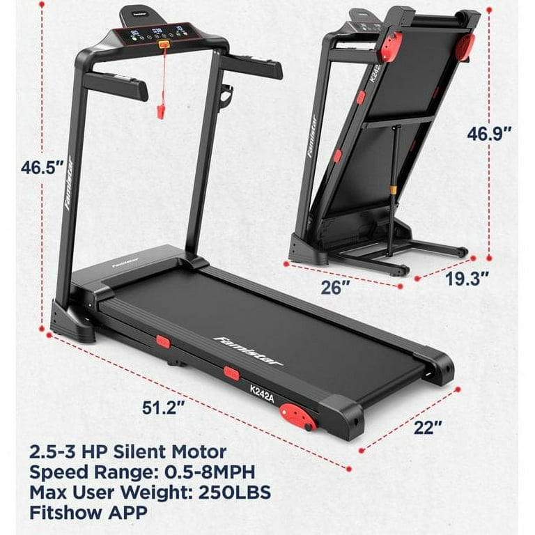 Famistar K242A Folding Treadmills for Home 3.0HP Electric Folding Treadmill 2.5HP with LED Touch Screen APP Control 12 Programs Folding Treadmill