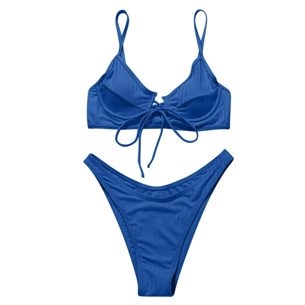 TOWED22 Womens High Waisted Bikini Sets Sporty Two Piece Swimsuits Color  Block Full Coverage Bathing Suits(Blue,L)