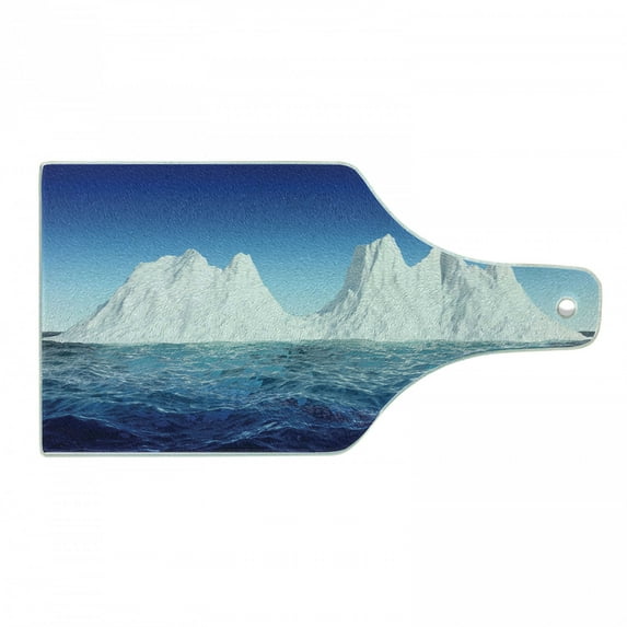 Ice Berg Cutting Board, Antarctic Scene with High Snowy Formations in the Ocean, Decorative Tempered Glass Cutting and Serving Board, in 3 Sizes, by Ambesonne