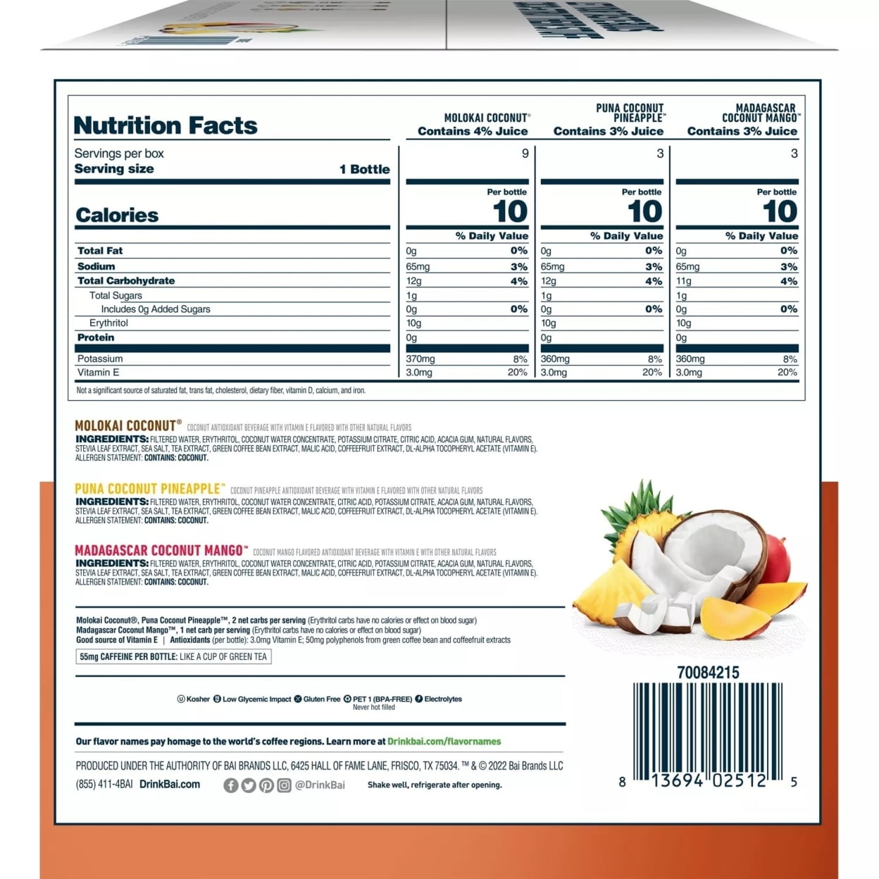 Bai Cocofusions Antioxidant Infused Beverage Variety Pack 18 Fl Oz (15 Pack)
