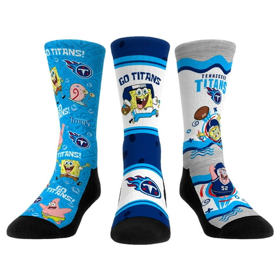 Unisex Rock Em Socks Tennessee Titans NFL x Nickelodeon Spongebob Squarepants 3-Pack Crew Socks Set
