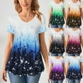 thumbnail image 5 of Askfv Women's Gradient Tunic Tops V Neck Short Sleeve Tee Loose Blouse Flared Hem Tops Plus Size, 5 of 6