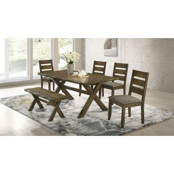Coaster Alston 6-Piece Rectangular Dining Table Set, Knotty Nutmeg