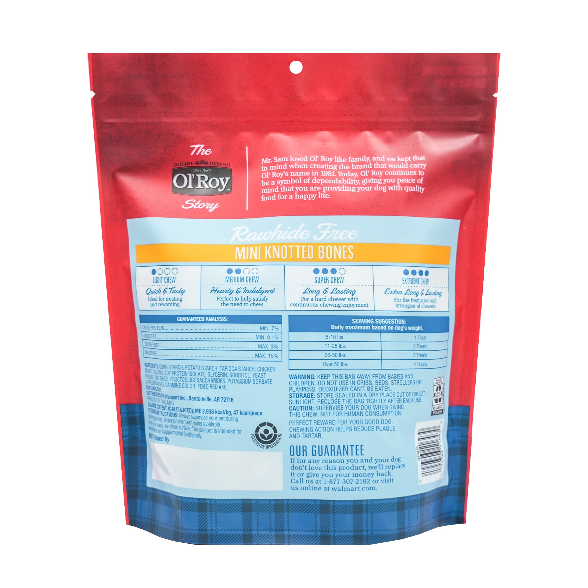 Ol' Roy Rawhide Free Chicken Mini Knotted Bones for Dogs, 28.2 oz, 50 Count Bag
