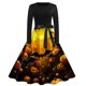 thumbnail image 1 of Vestido de Halloween de manga larga para mujer con estampado de calabazas y dulces, vestido de fiesta vintage de corte A, 1 of 3