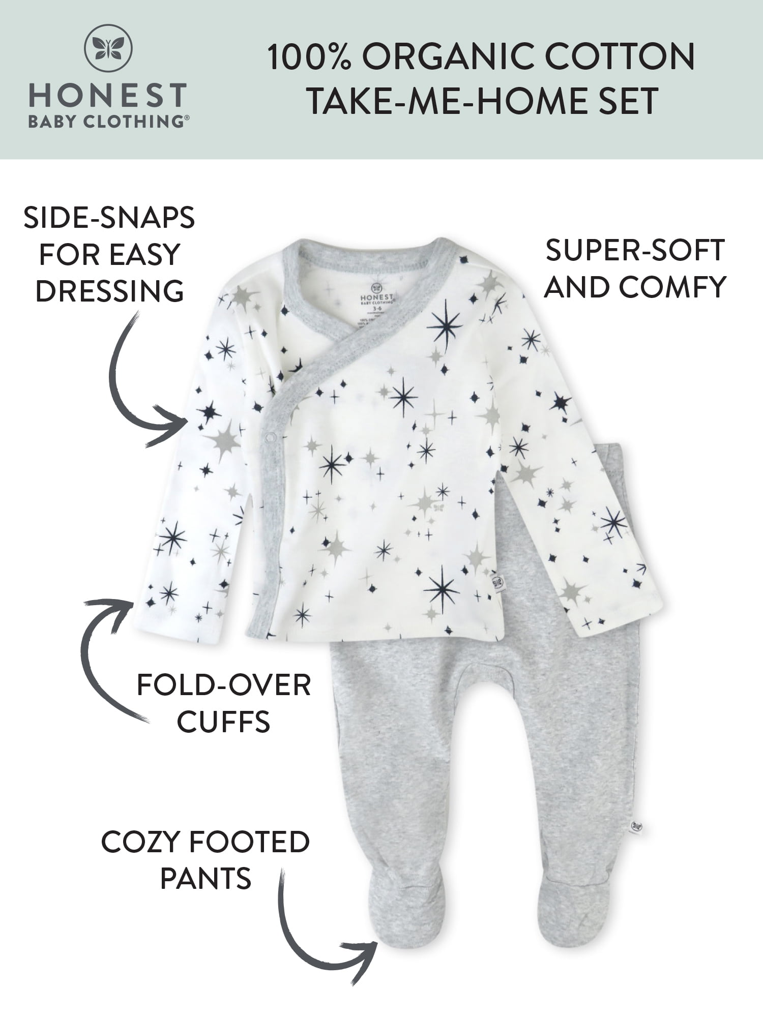 Honest Baby Clothing Baby Boy or Girl Gender Neutral Organic Cotton Take Me Home Set, 2 Piece (Preemie-9 Months)