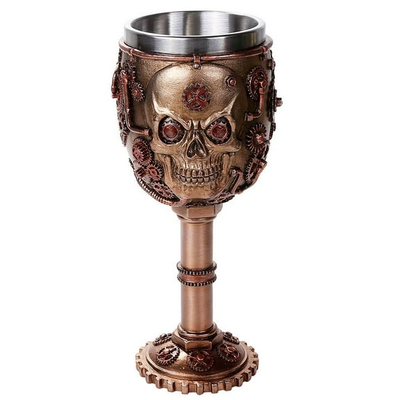 Steampunk Gear Head Skull Goblet Wine Chalice 7oz Wine Cup