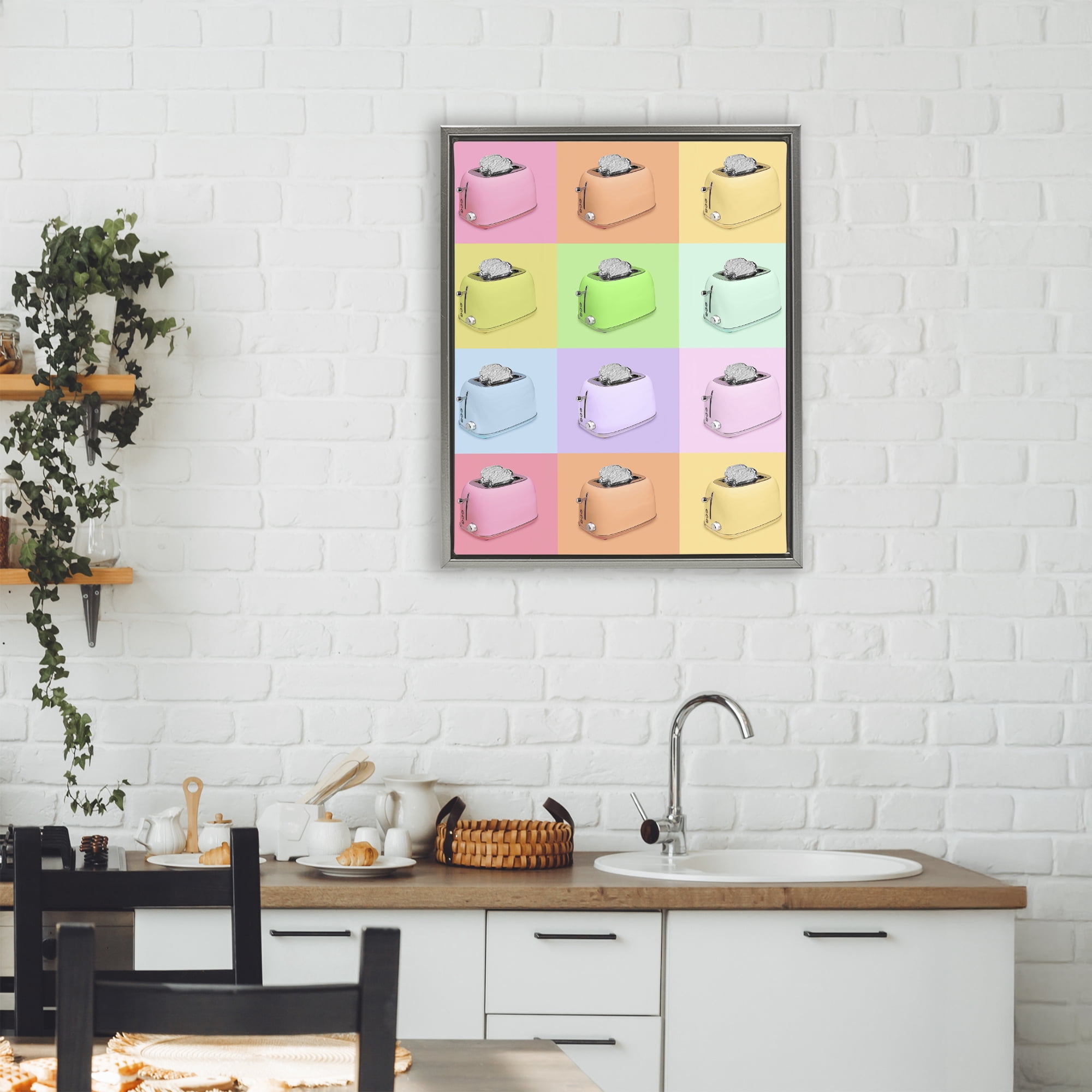 Stupell Industries Disco Toaster Oven Collage Gray Framed Floater Canvas Wall Art, design by LISH Creative