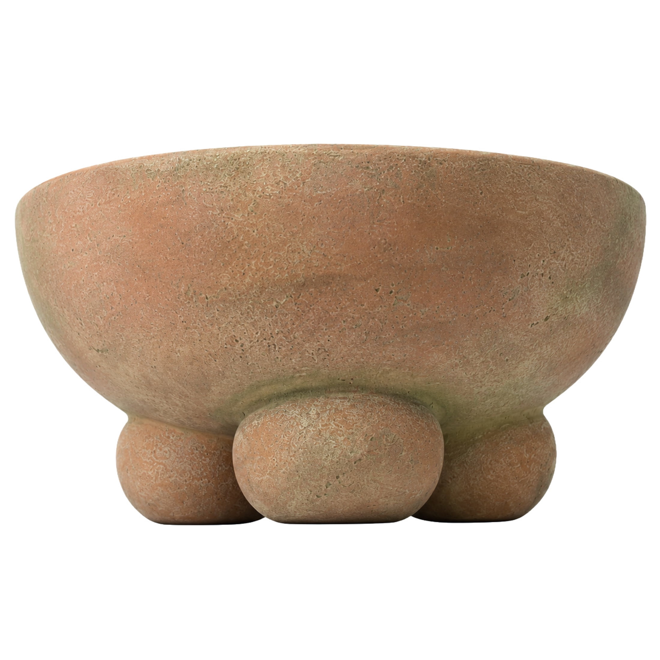 DecMode 11" Round Beige Ceramic Decorative Bowl with Three Round Legs