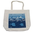 thumbnail image 1 of Seagulls Shopping Bag, Underwater Illustration Tropical Fish Sailboats Curling Waves Birds and Sea Life, Eco-Friendly Reusable Bag for Groceries Beach and More, 15.5" X 14.5", Cream, by Ambesonne, 1 of 2
