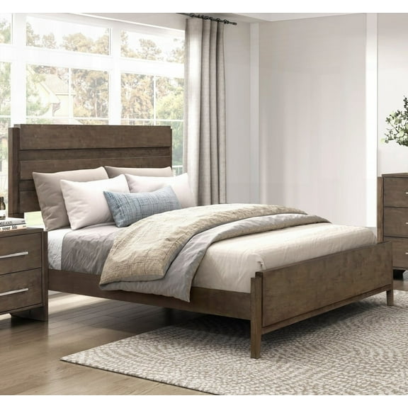 King Size Solid Rubberwood Platform Bed with Dark Walnut Finish for Bedroom