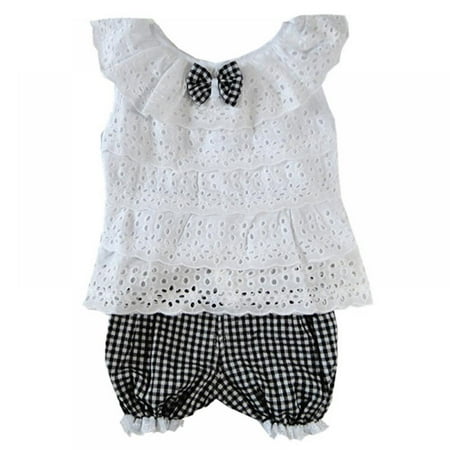 

Bullpiano Baby Girl Lace Fly Sleeve T Shirt+plaid Shorts 2pc Set Summer Fashion Clothes for 1-2 Years Toddler Girls