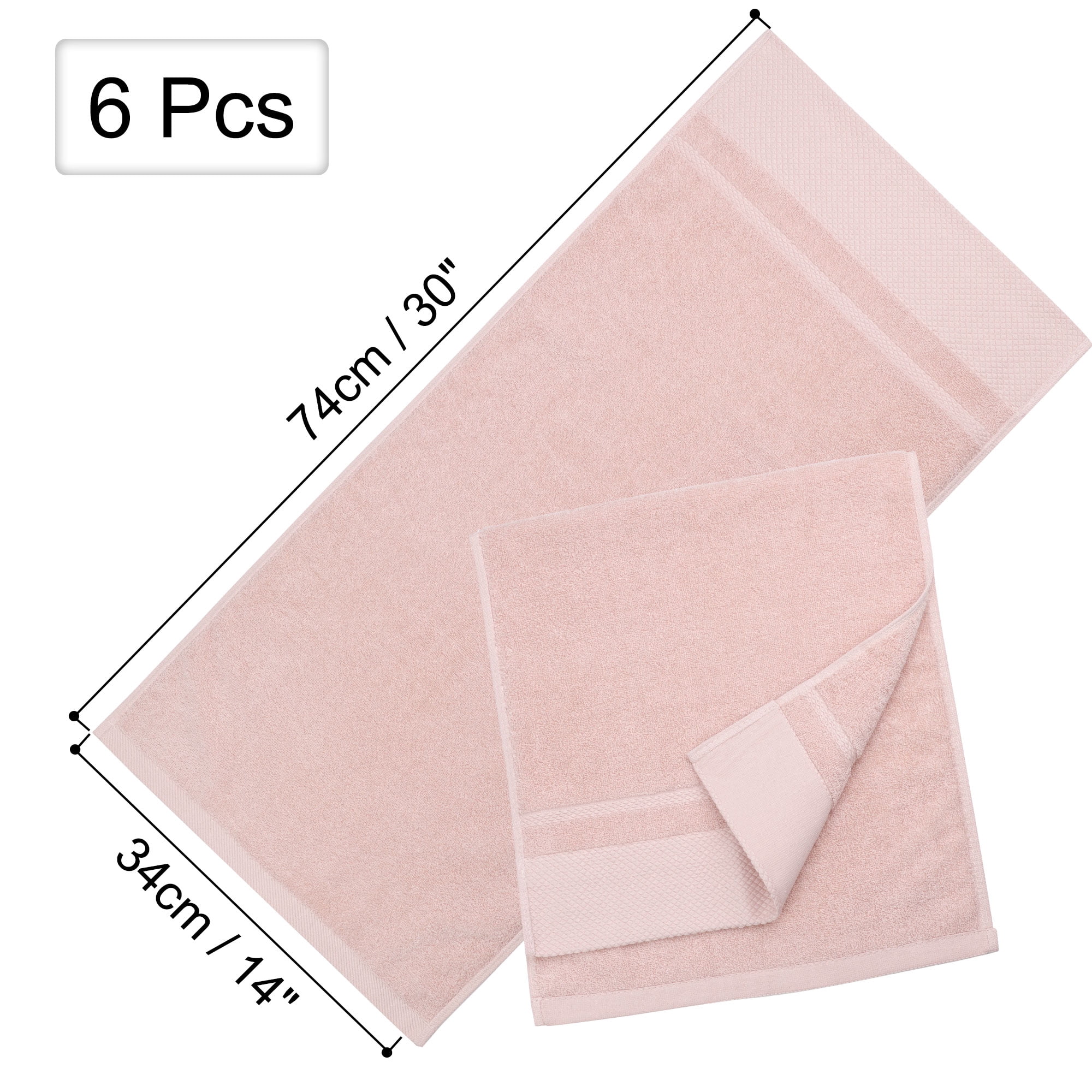 Unique Bargains 100% Cotton Absorbent Hand Towel Set 14"x30" Misty Rose 6 Pcs
