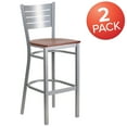 thumbnail image 3 of Flash Furniture 2 Pk. HERCULES Series Silver Slat Back Metal Restaurant Barstool - Cherry Wood Seat, 3 of 8
