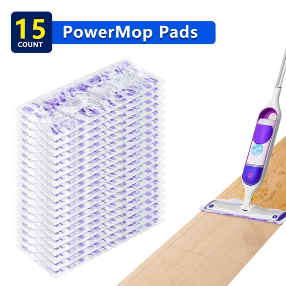 15-Count Disposable PowerMop Refill Pads Compatible with Swiffers Spray Mop, Wet/Dry Multi-Surface Floor Cleaning Pads