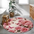 thumbnail image 3 of Round Rug 3.3Ft Washable Non-Slip, Pink Roses Circle Area Rugs for Living Room Bedroom, Spring Floral Elegant Pastoral Butterfly Retro Indoor Floor Mats Carpet Runner for Home Decor Aesthetic, 3 of 8
