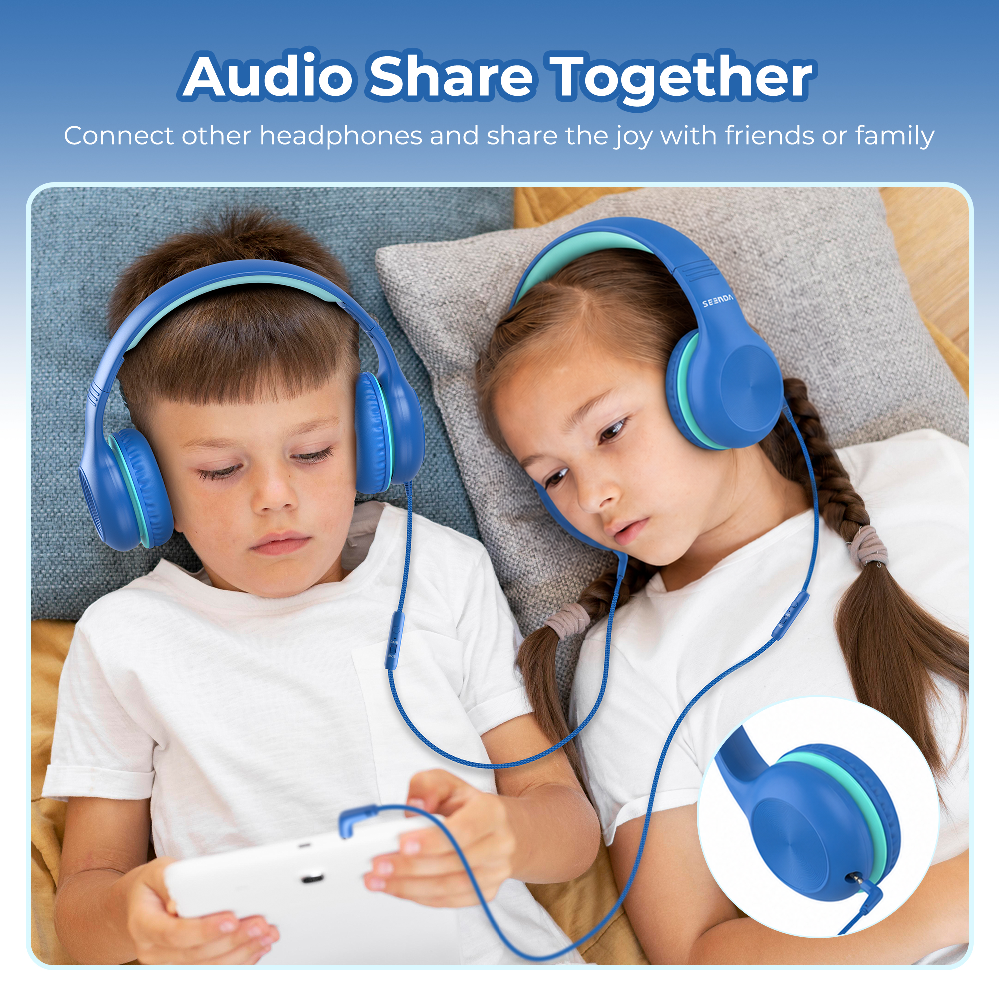 Seenda Kids Foldable Wired Over-Ear Headphones, Blue photo 6