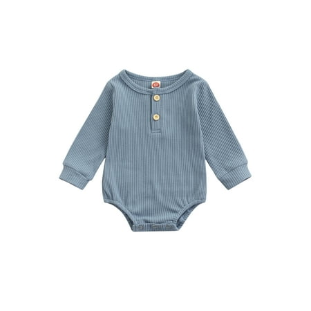 

Qiylii Baby’s Solid Color Bodysuit Button Round Neck Long Sleeve Romper