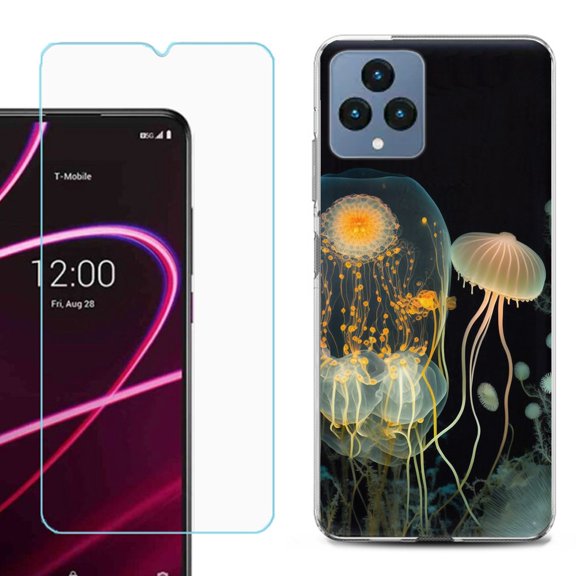 OneToughShield ® for T-Mobile Revvl 6x 5G Shockproof Phone Case, with Tempered Glass Screen Protector - Jellyfish
