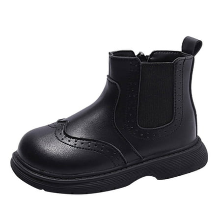 

LBECLEY Snow Boots for Girls Fashion Autumn and Winter Children Boots Boys and Girls Ankle Boots Thick Soles Non Slip Side Zippers Solid Color Simple British Style Girl Leather Boots Size 1 Black 28