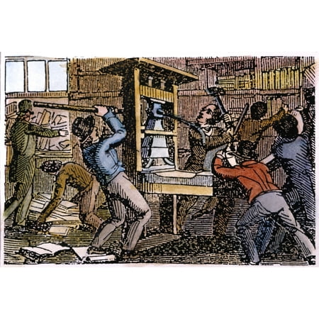 LovejoyS Printing Press Nelijah LovejoyS Printing Press At Alton Illinois In The Hands Of A Pro-Slavery Mob 7 November 1837 Contemporary Engraving Rolled Canvas Art -  (24 x