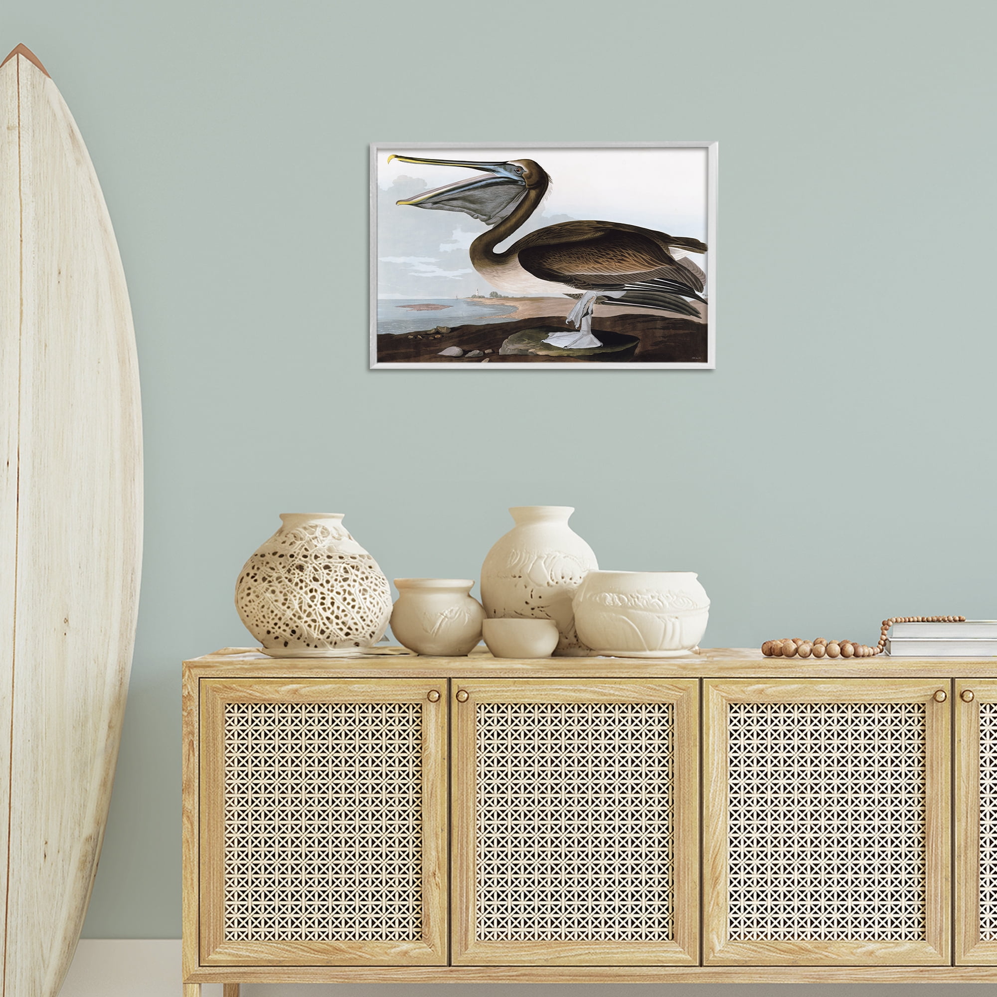 Stupell Industries Classic Pelican at Beach Animals & Insects Painting White Framed Art Print Wall Art, 24 x 16