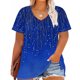 thumbnail image 4 of Camiseta de Base de Impresión de Manga Corta con Cuello en V para las Mujeres, Más Tamaño Estante de Imitación Casual Superior, 4 of 9