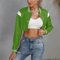 thumbnail image 5 of HTNBO Women's Bomber Jackets Leather Button Casual Cropped Baseball Jacket Fashion Motorcycle Jacket Short Varsity Outwear, 5 of 7