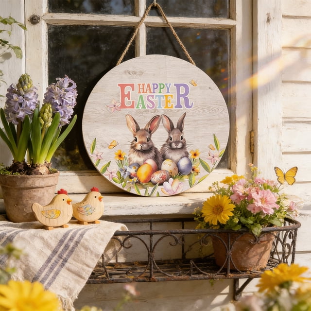 Wooden Welcome Sign Easter Door Hanger Festival Home Decor Handcrafted Rural Wall Decoration For Front Door Indoor Outdoor