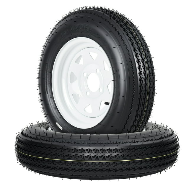 Durable All-Weather Trailer Tire & Wheel Set - 5.30-12, Load Range C, 6PR, 4 Lug White Modular Rims - For Utility, Boat, Camper Trailers