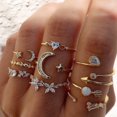 thumbnail image 2 of Visland 9 Pcs/Set Lady Ring Set Diverse Shapes Rhinestone Decor Star Moon Butterfly Heart Decor Adjustable Lady Stackable Finger Jewelry, 2 of 7