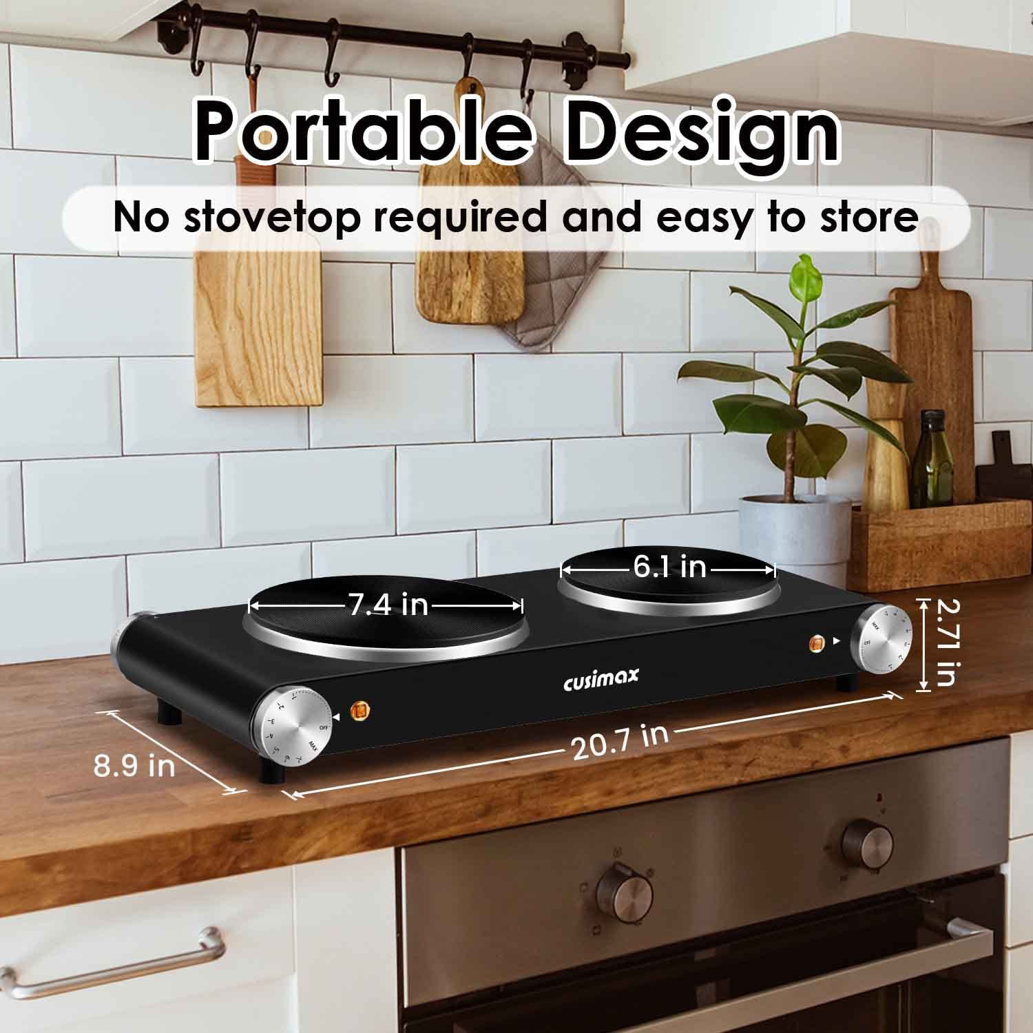 Hot Plate for Cooking 1800W Portable Electric Double  Countertop Cooktop Cast Iron Stove Heating Plate with 7 Power Levels Adjustable Temp Control, Compatible for All Cookwares