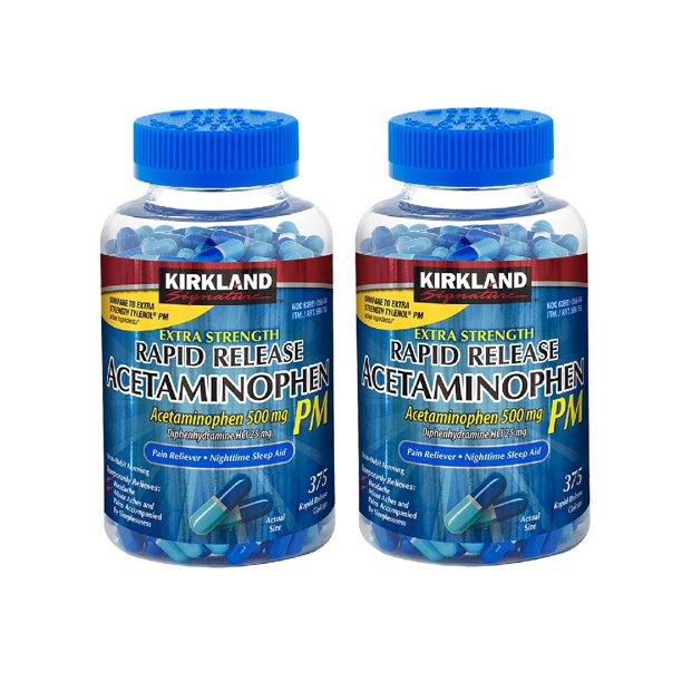 Kirkland Signature Acetaminophen PM, 500 mg, 375 Capsules 2PK